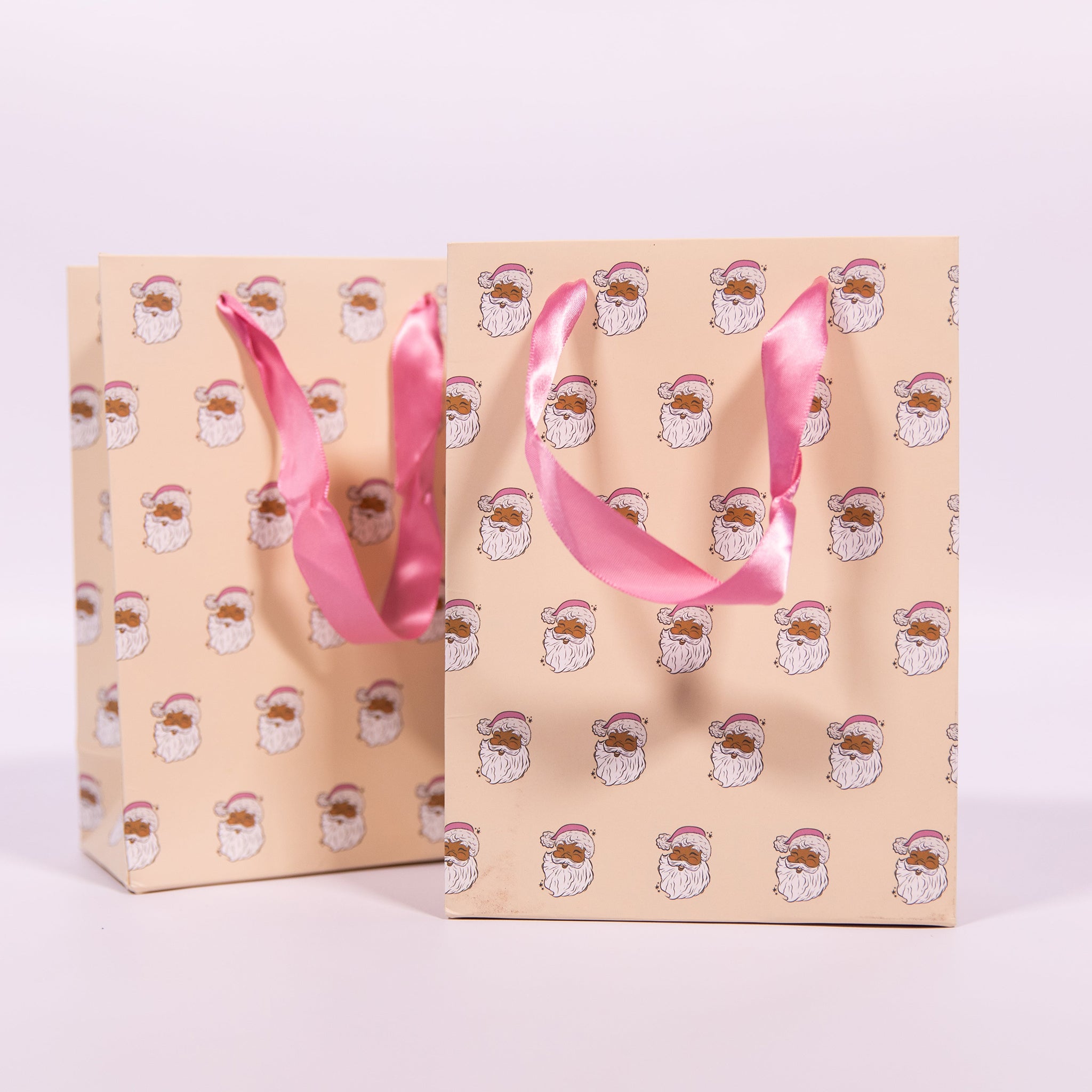 Black Santas with Pink Hat Gift Bags | Set of 2