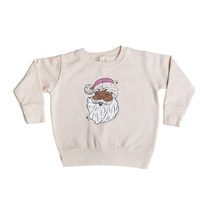 Black Santa with Pink Hat Kids Crewneck Sweater