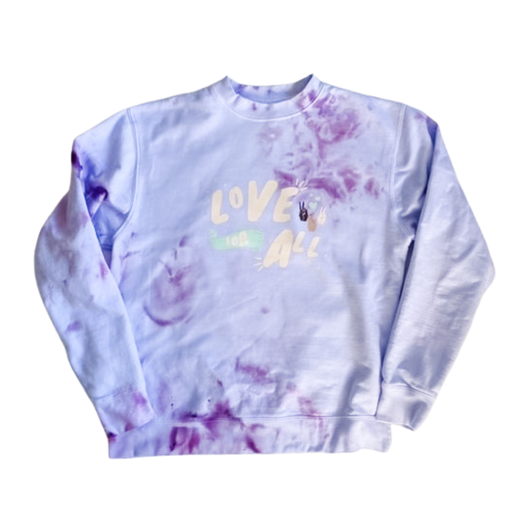 Love For All Tie Dye Lavender Adult Crewneck Sweater
